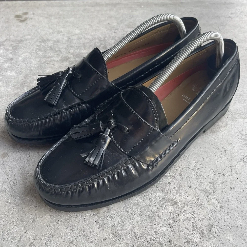 Cole Haan Black Leather Tassel Loafers Mens Size 10